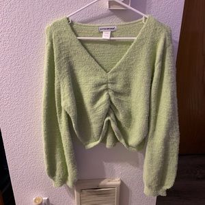 Light green cropped lantern sleeve sweater